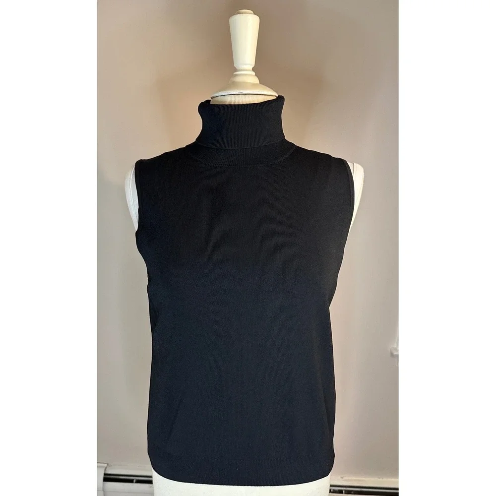 Grace Dane Lewis Black Sleeveless Turtleneck Sweater Knit Shell Top Large
